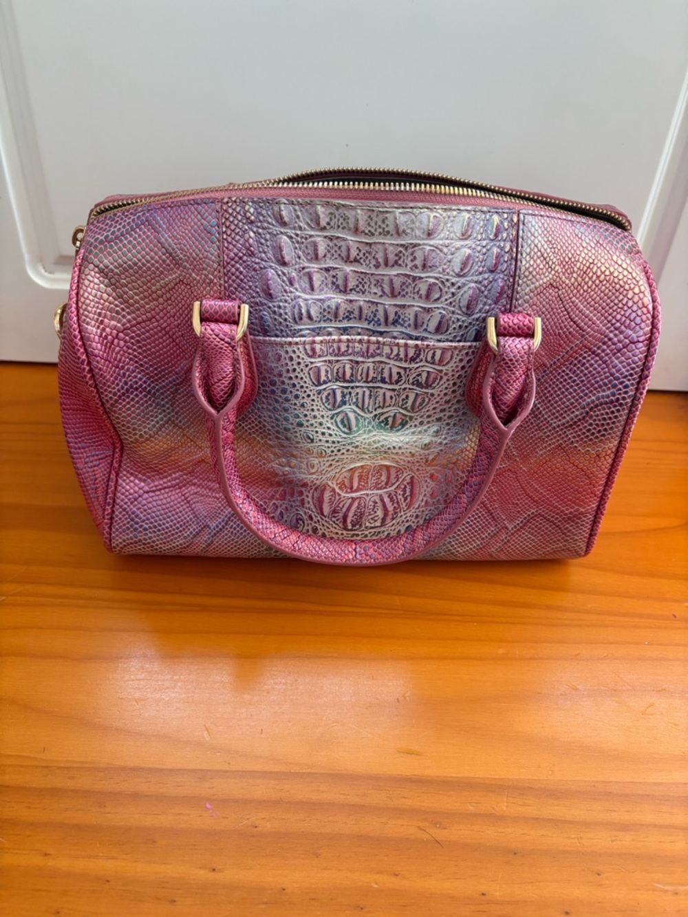 Brahmin Iridescent Pink Croc-Embossed Satchel - Picture 9 of 11